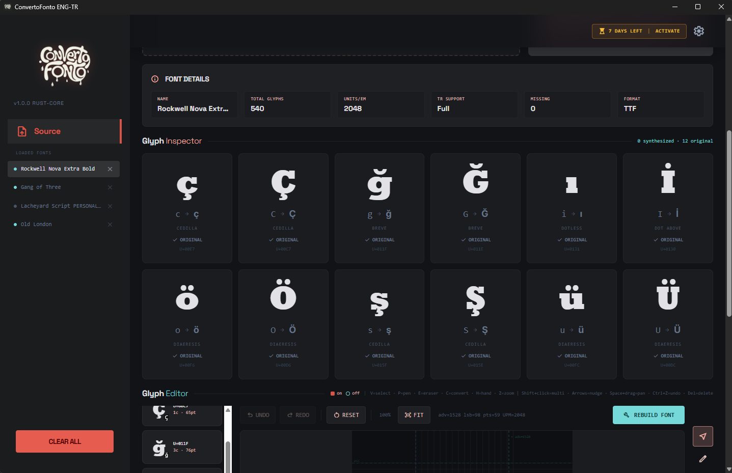 ConvertoFonto UI — Glyph Inspector