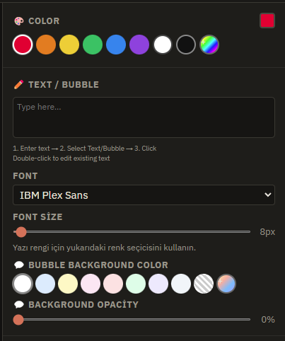 FieldMarker color picker, font selector, and bubble background options