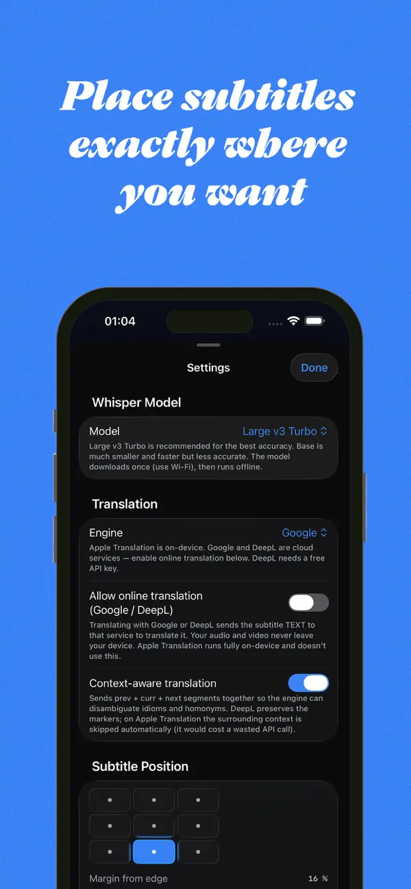 subMatik iOS — re-translate subtitles into any language with Apple, DeepL or Google